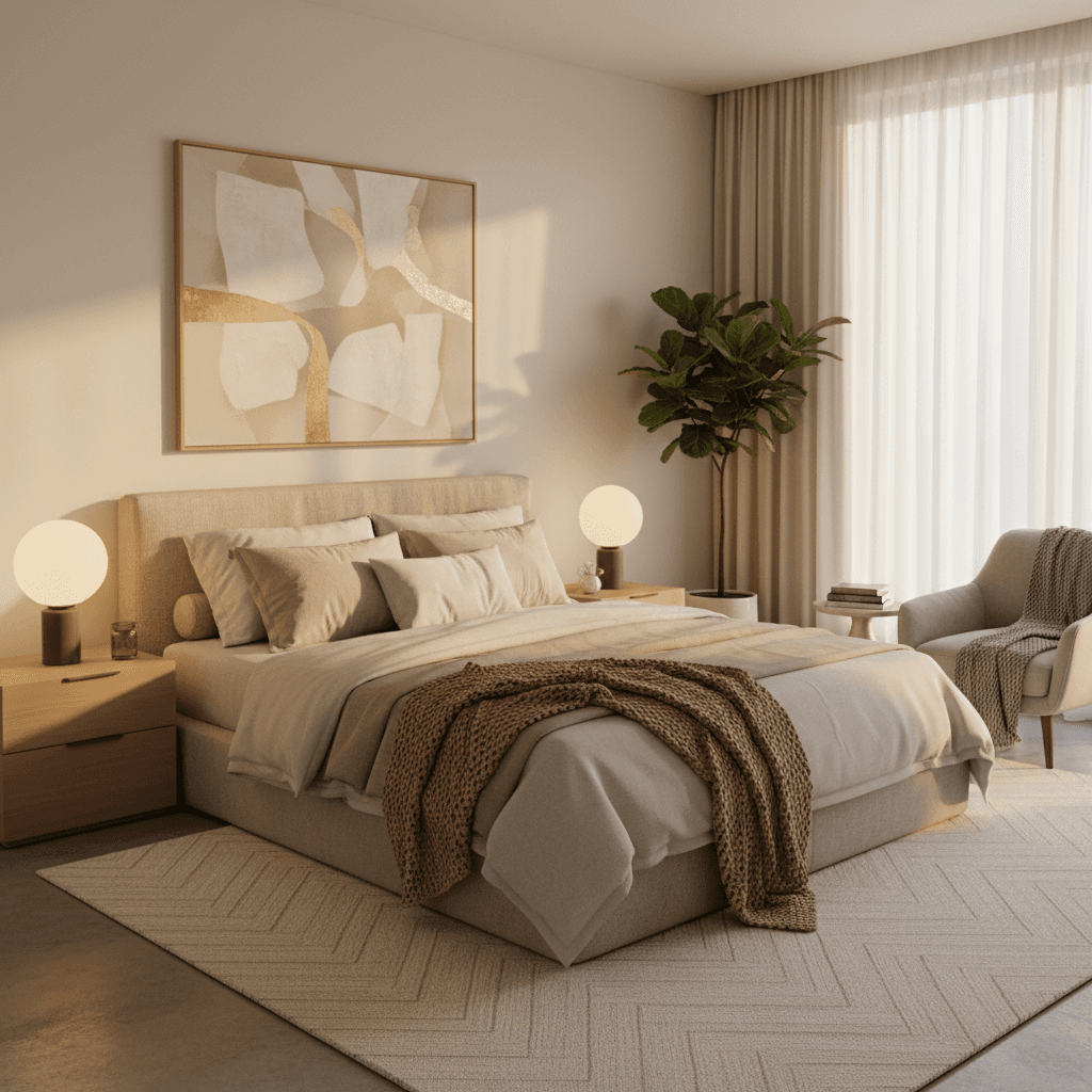 Staged bedroom ready for marketing photography