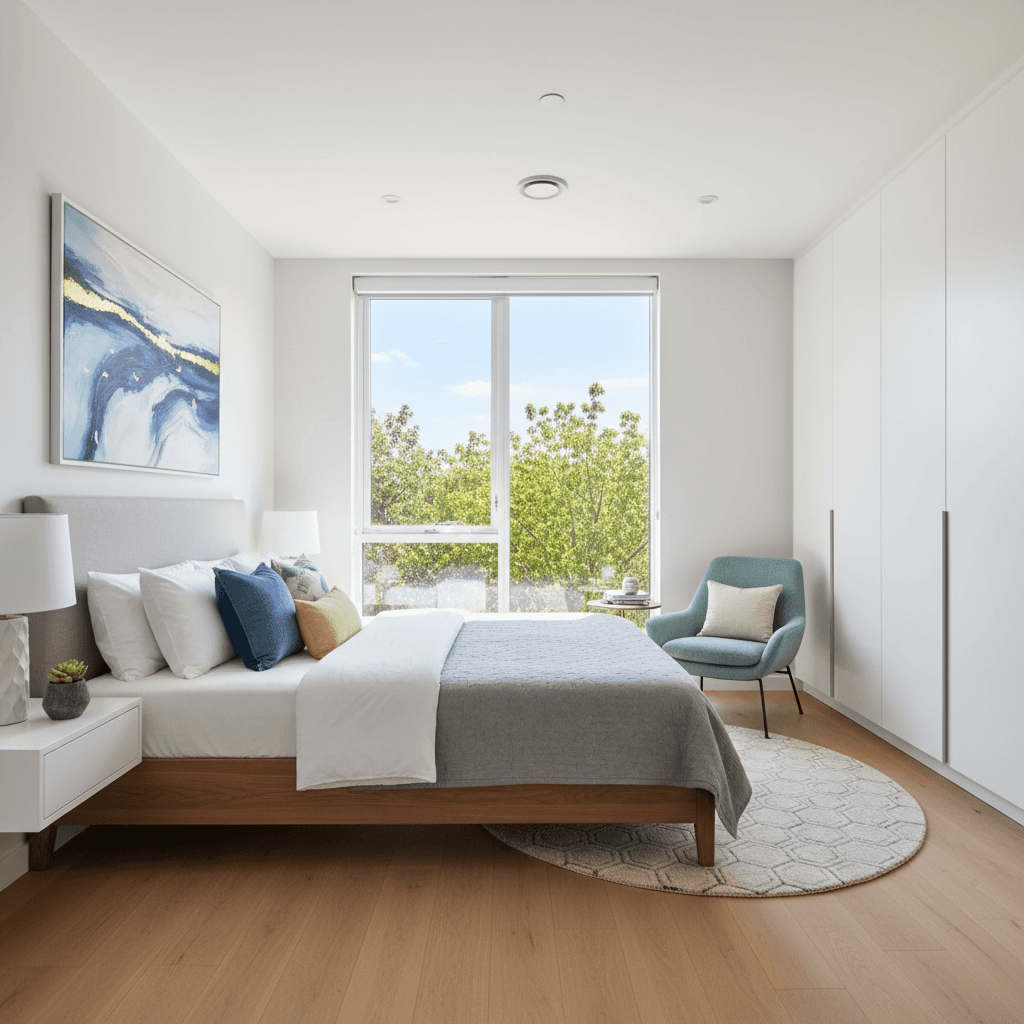 Staged independent living unit bedroom