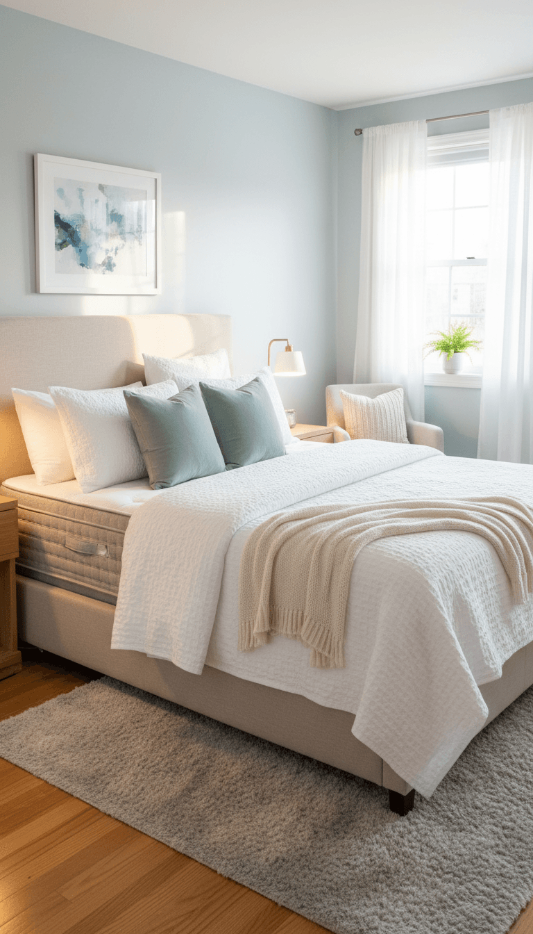 Staged bedroom showing comfortable sleeping space with elegant styling