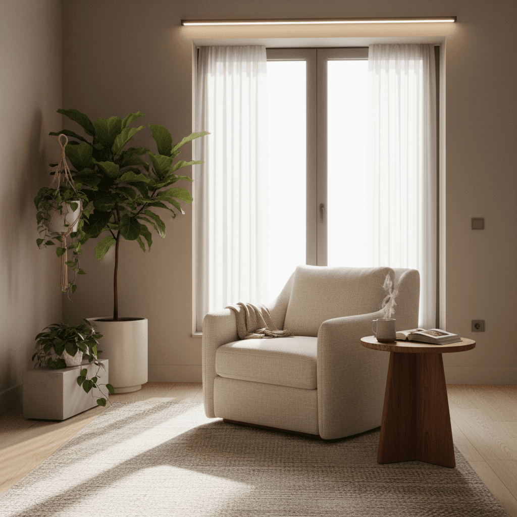 Staged retirement village unit with modern comfortable furniture and natural light